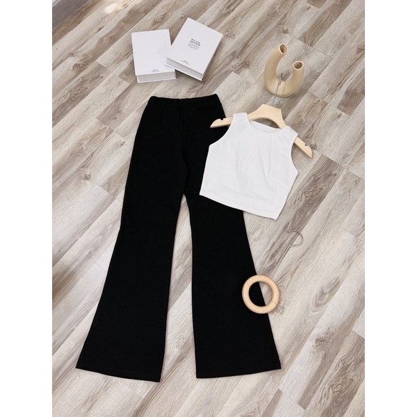 set quần loe áo croptop basic