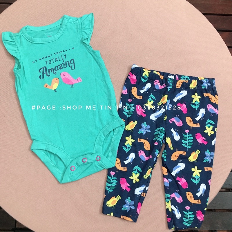 Set body chip cộc + quần dài ( màu xanh hình chim 3m,18m)