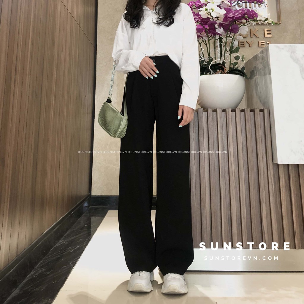 [ Qùa Tặng Dây Buộc Tóc Bạn Nhé] Quần culottes ống rộng suông dài chất dày lưng cao cài nút Sun pant. | BigBuy360 - bigbuy360.vn
