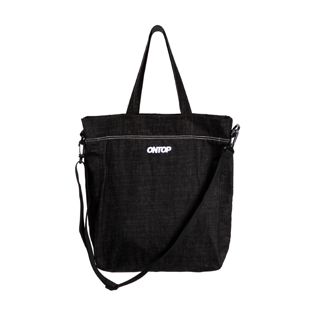 (Quà tặng mua kèm) Túi tote đeo vai màu đen local brand ONTOP - 2 chất liệu