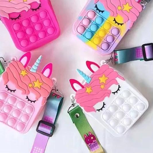J&t 11.11 Túi đeo chéo UNICORN đồ chơi Pop It Pop ITS Fid cho trẻ em