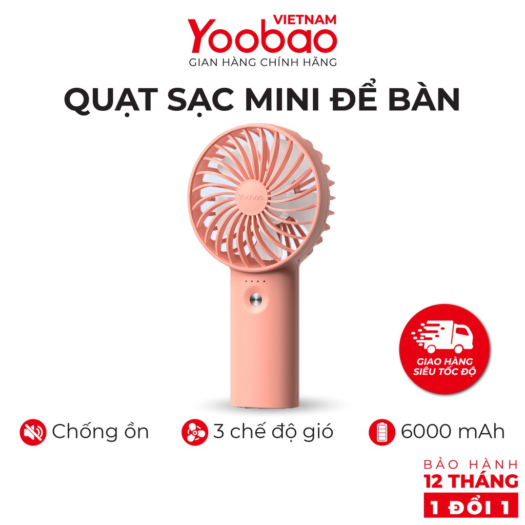 Quạt sạc mini để bàn làm việc YOOBAO F3 6000/3000mAh - có thể chạy 32 giờ - Hàng chính hãng Bảo hành 12 tháng 1 đổi 1