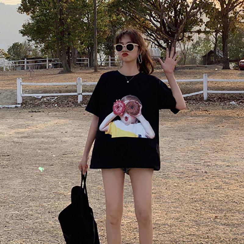 Áo Thun Nữ Ngắn Tay Dáng Rộng In Hình Cá Tính Phong Cách Hàn Quốc