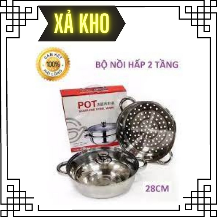 🍖[🅧Ả 🅚🅗🅞]🍖NỒI HẤP INOX 2 TẦNG POT 28 CM DÙNG BẾP TỪ, BẾP HỒNG NGOẠI, BẾP GA TIỆN DỤNG