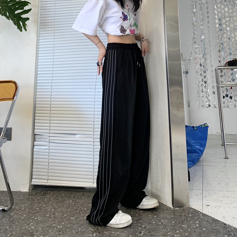 Quần Thể Thao Nữ Ống Rộng Lưng Cao Sọc Ngang Thời Trang Mới