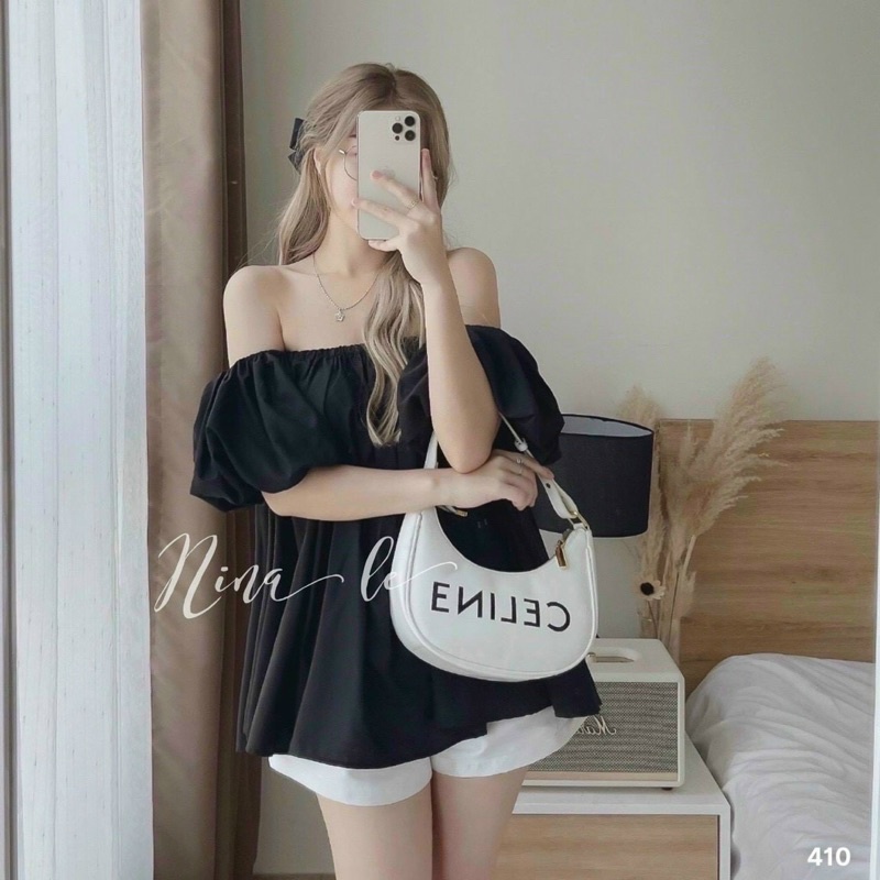 Áo trễ vai bèo tay phồng rộng tiểu thư sang chảnh