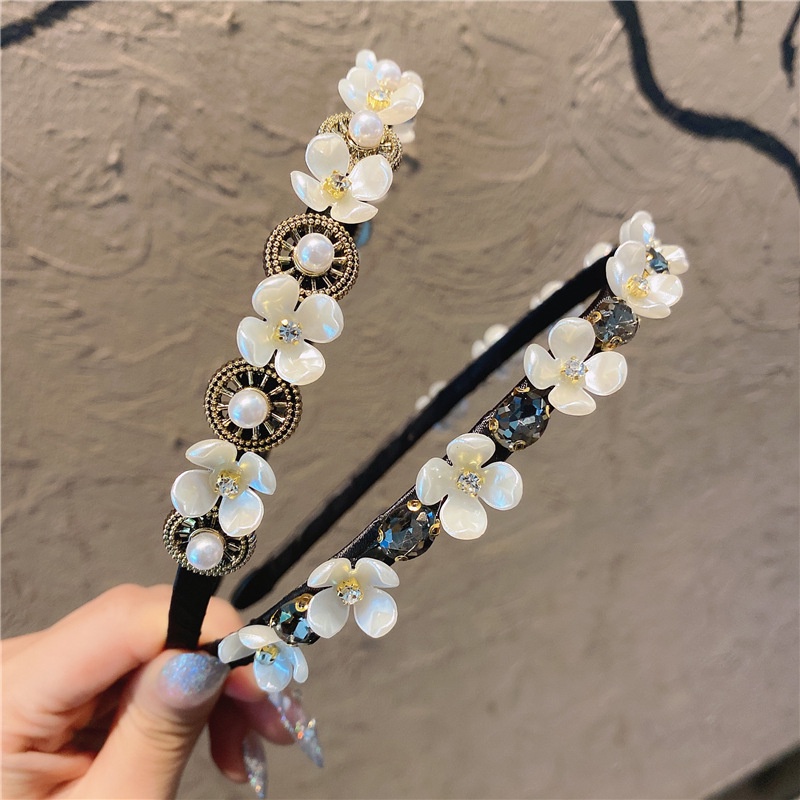 Bờm tóc cao cấp Hàn Quốc đính đá hoa trắng hàng đẹp TB524