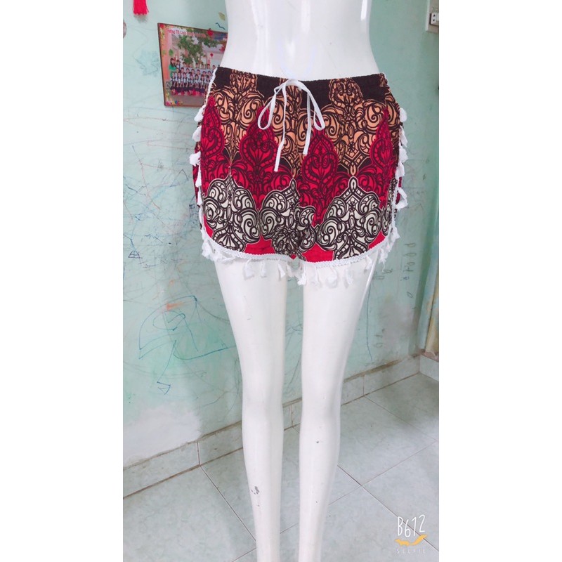 [size 1/40-50ký]Quần đùi lanh thái viền ren tua rua đi biển