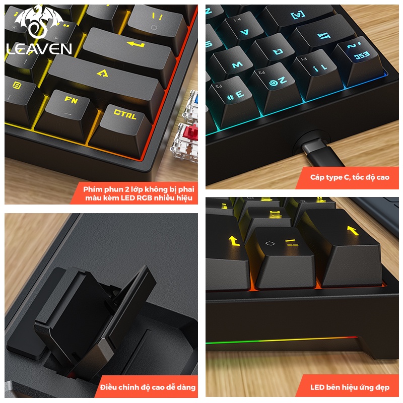 Bàn phím cơ gaming ONEKA KB03 Led RGB cực gọn nhẹ 61 phím chơi game, dùng văn phòng