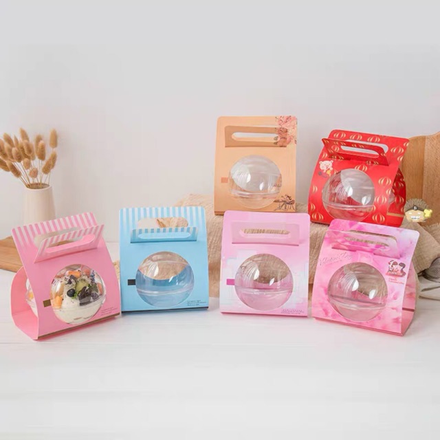 Set 10 hộp hình cầu  và túi xách tròn đựng hoa quả dầm, bánh trái,  thạch dừa, trang trí đựng son, nước hoa | BigBuy360 - bigbuy360.vn