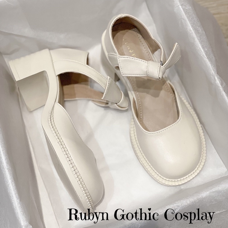 [Sẵn]  Giày Lolita Tiểu Thư cột nơ màu trắng, đen ( Size 35-39) H03
