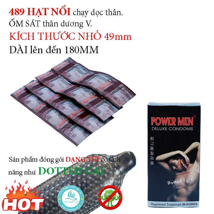 Bao cao su Power Men Dotted ôm sát hạt nổi chạy dọc thân (12 cái) GEMHOME