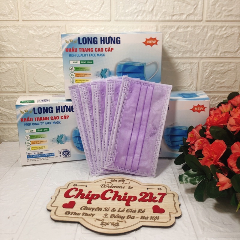 (màu Tím) Hộp khẩu trang y tế 4 lớp màu Tím 50 cái