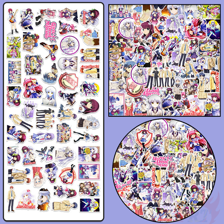 Set 50 nhãn dán họa tiết hoạt hình Angel Beats xinh xắn