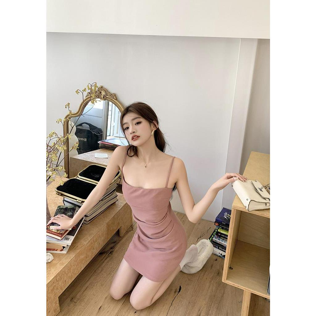 Đầm Hai Dây Ngắn Ôm Hông Màu Hồng 60720 Dành Cho Bạn Nữ