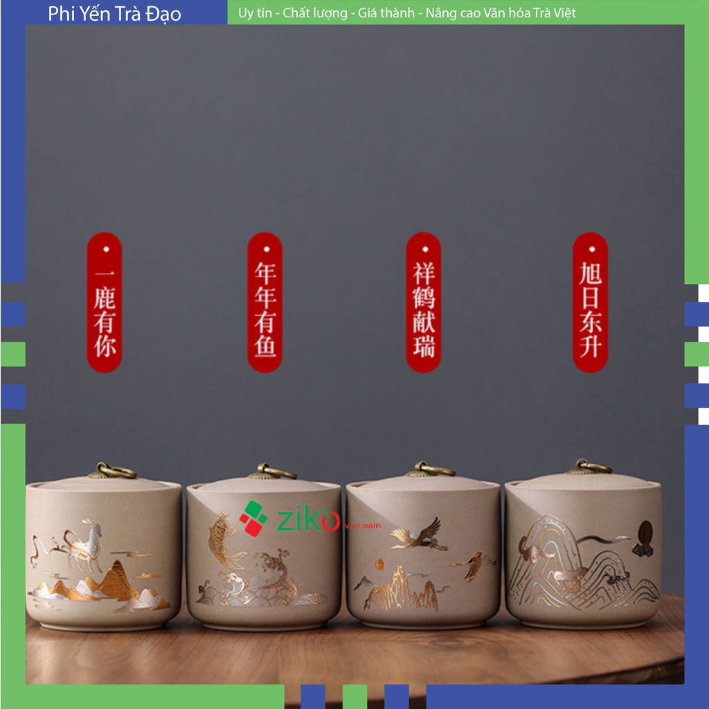 Hũ Đựng Trà Tử Sa Hũ trà nham sa 450ml màu sữa nham sa sang trọng Hà Nội 4 mẫu giao ngẫu nhiên