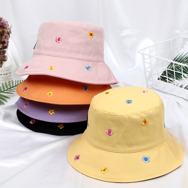 Mũ tai bèo chống nắng ngoài trời thêu hoa dễ thương phong cách Hàn Quốc ngọt ngào thời trang mùa hè thường ngày cho nữ