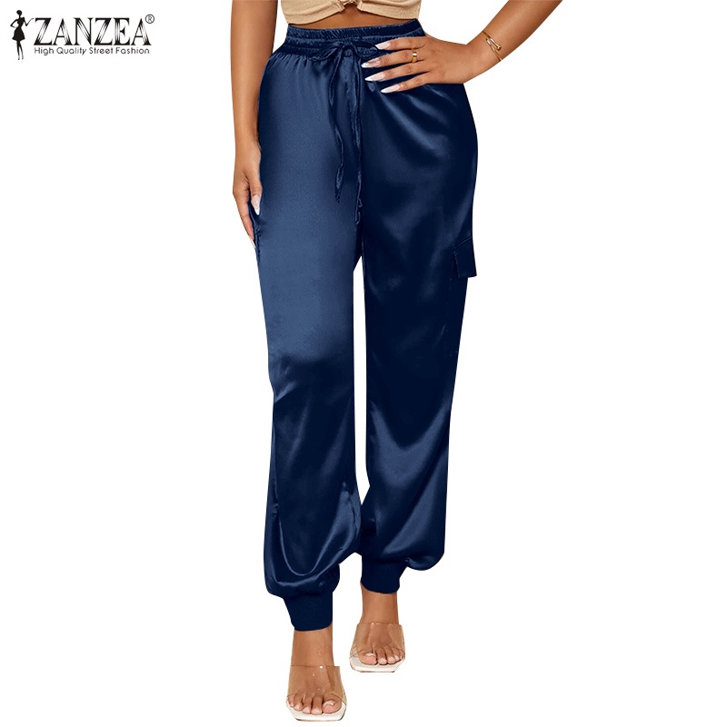 Quần dài ZANZEA lưng co giãn có túi thời trang cho nữ