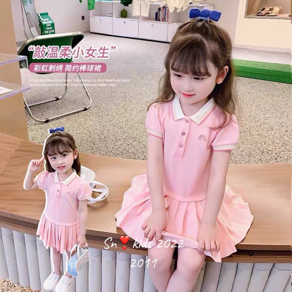 Váy Polo Cá Sấu Loại 1 In Hình Gấu Hai Màu HONEY BEE Xịn Xò Cho Bé Gái