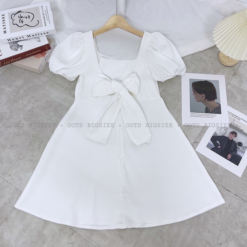Đầm bigsize nơ lưng poly tổ ong