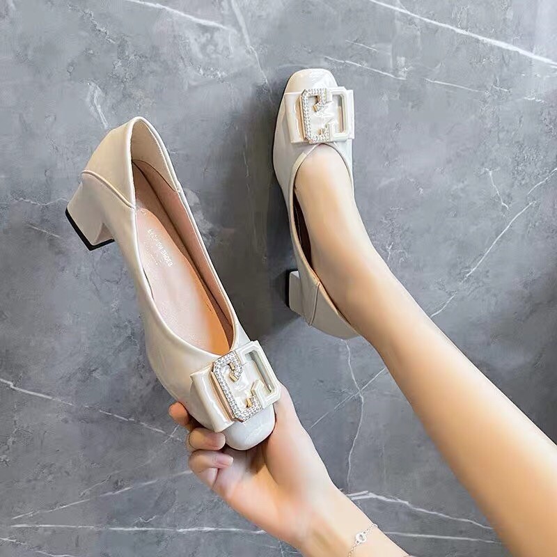 (HÀNG CÓ SẴN) Giày cao gót da bóng 5cm mũi vuông khoá đá BIG SIZE 35-43