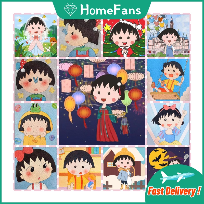 Bộ Tranh Đính Đá 5D Tự Làm 30x30cm / 40x40cm / 50x50cm Hình Sakura Momoko Dễ Thương Trang Trí Nhà Cửa