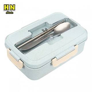 Hộp đựng cơm văn phòng lúa mạch 3 ngăn tặng kèm thìa đũa inox