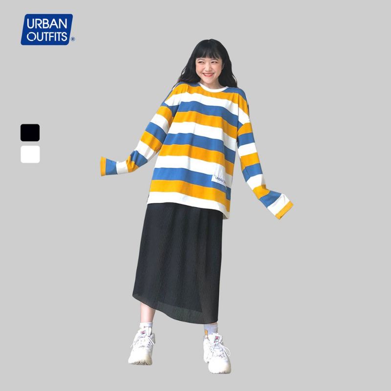 Hàng OUTLET 4 Màu TDO05 Áo Thun Tay Dài Nam Nữ Form Rộng URBAN OUTFITS Kẻ Sọc Ngang TDO05 100 cotton 4 Chiều