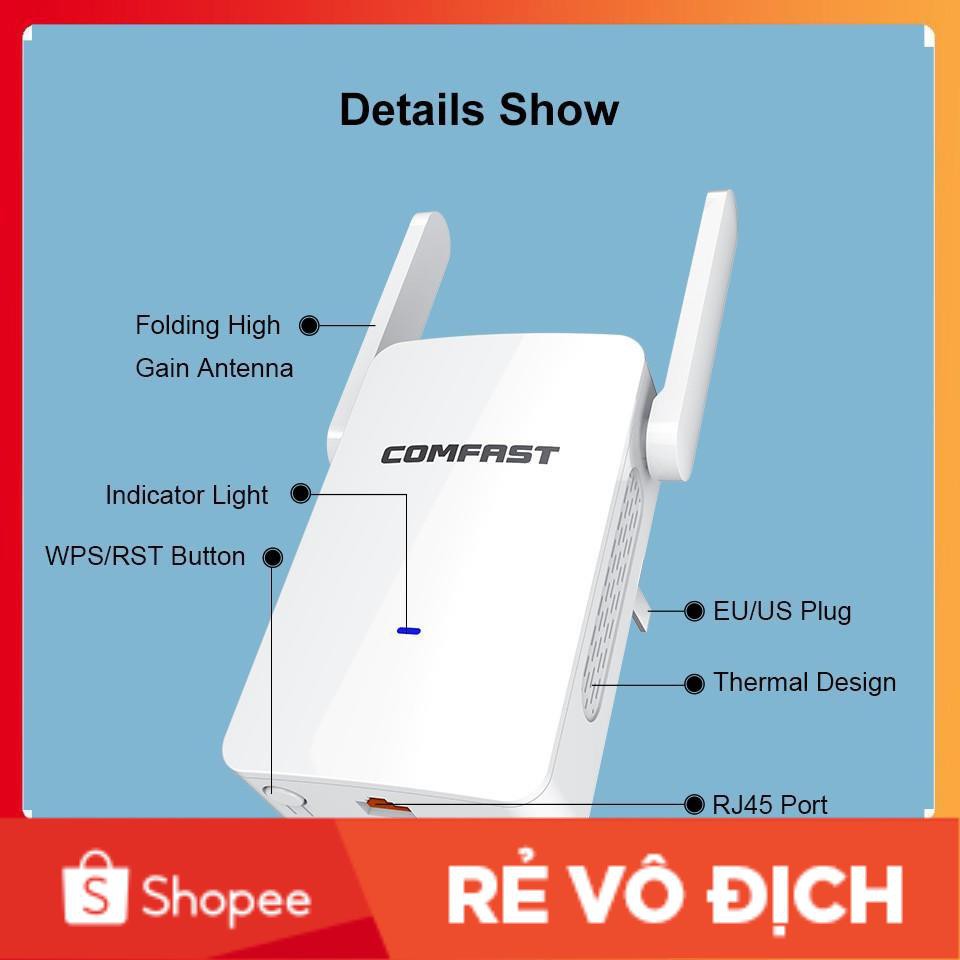 Mở rộng sóng wifi hỗ trợ roaming 2 băng tần COMFAST CF-W753AC Tốc Độ 1200Mbps Cực Khỏe, Cực Mạnh | BigBuy360 - bigbuy360.vn