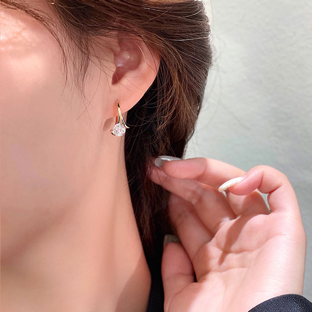 Khuyên Tai Bạc Sterling S925 Đính Đá Zircon Cỡ Nhỏ Tinh Tế Thời Trang Cao Cấp