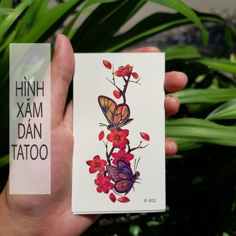 Hình xăm bướm đậu cành hoa e02. Xăm dán tatoo mini tạm thời, size &lt;10x6cm