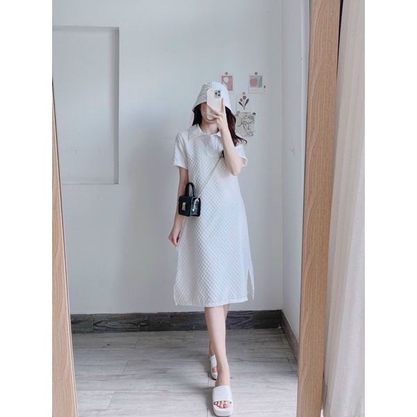 Váy polo dáng dài vải kẻ ô vuông