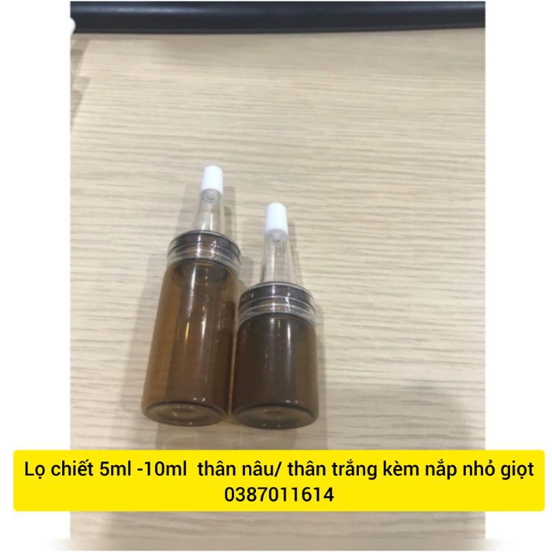 Lọ chiết serum, Lọ chiết tinh chất 5ml -10ml  thân nâu/ thân trắng kèm nắp nhỏ giọt