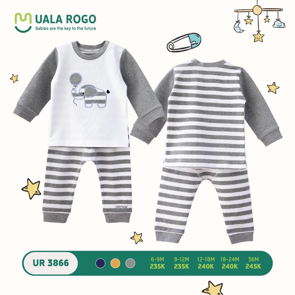 [CHÍNH HÃNG] Bộ nỉ dài tay cài vai họa tiết trẻ em Uala Rogo