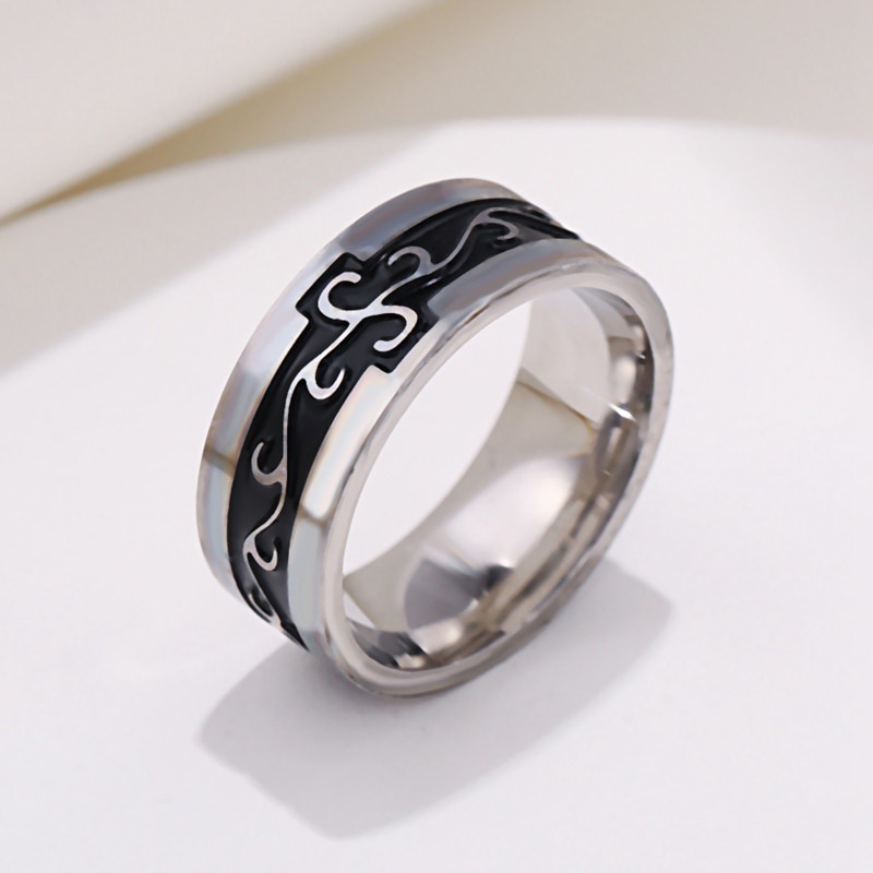 Nhẫn 5040 Bằng Thép Không Gỉ Màu Đen 8mm In Họa Tiết Đa Dạng Sáng Tạo