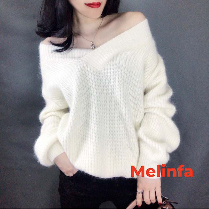 Áo len nữ cổ tim dài tay dáng thụng dày dặn mềm mịn co giãn thoải mái  thời trang Hàn Quốc mùa thu đông mã A0206