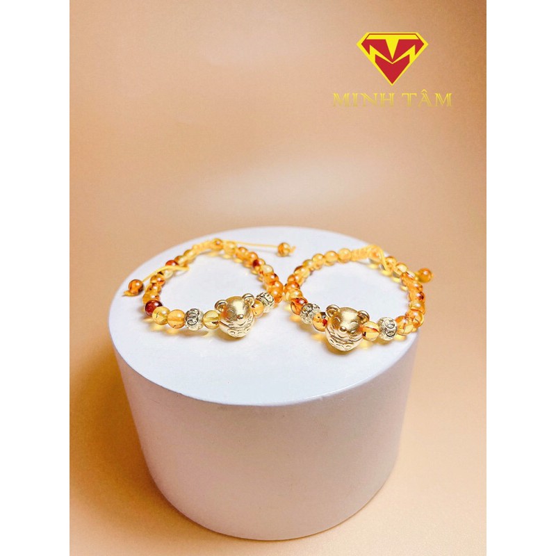 Vòng hổ #phách Minh Tâm jewelry con giáp bạc mạ vàng cho bé