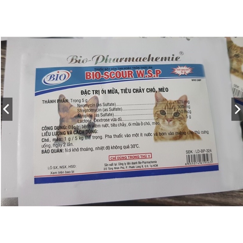 Men Kiểm Soát Tiêu Chảy Ói Mửa Chó Mèo - Bioscour 1 gói