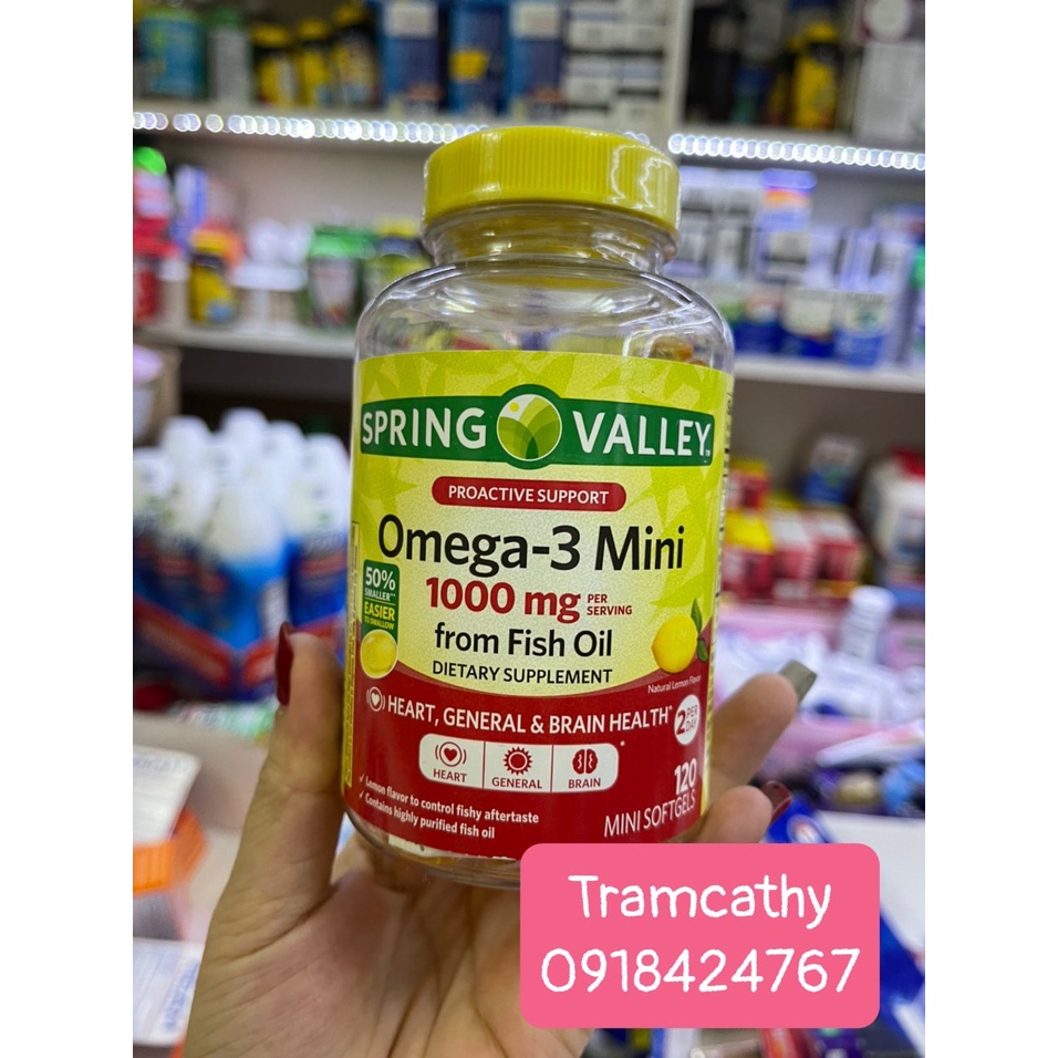 spring valley omega 3- Viên Dầu Cá Siêu Cô Đặc Vị Chanh Spring Valley Omega 3 1000mg 120 viên minis