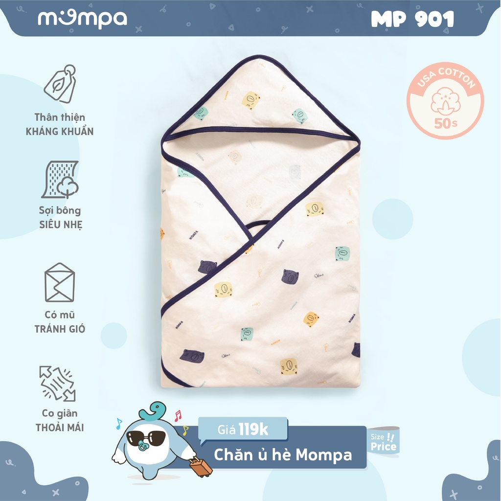 Chăn ủ hè cho bé có mũ che đầu MOMPA nằm điều hòa đồ ngủ trẻ sơ sinh vải cotton thấm hút đa năng làm khăn tắm chăn 901