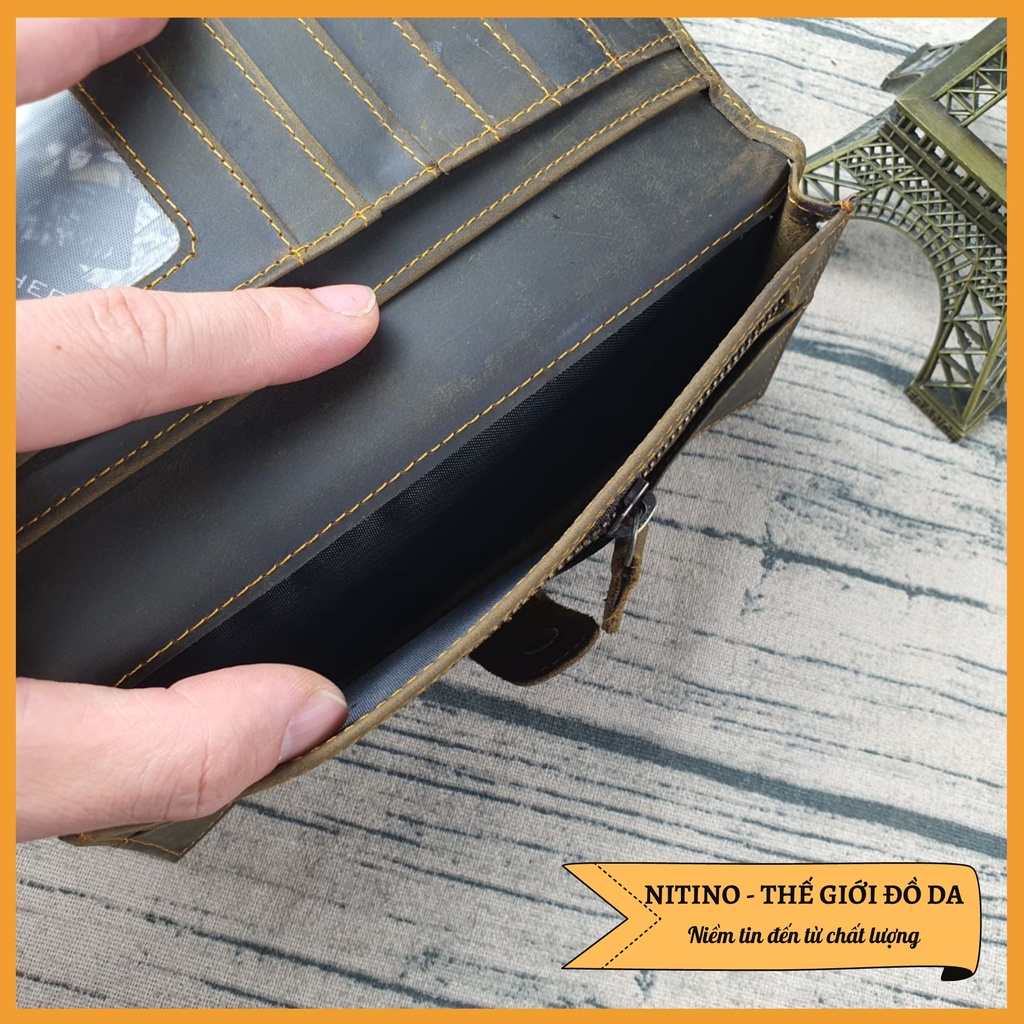 Ví da bò sáp cầm tay, ví dài nam nữ cao cấp đựng vừa điện thoại VD10
