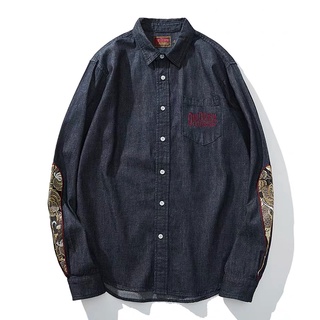Áo sơ mi denim thêu họa tiết