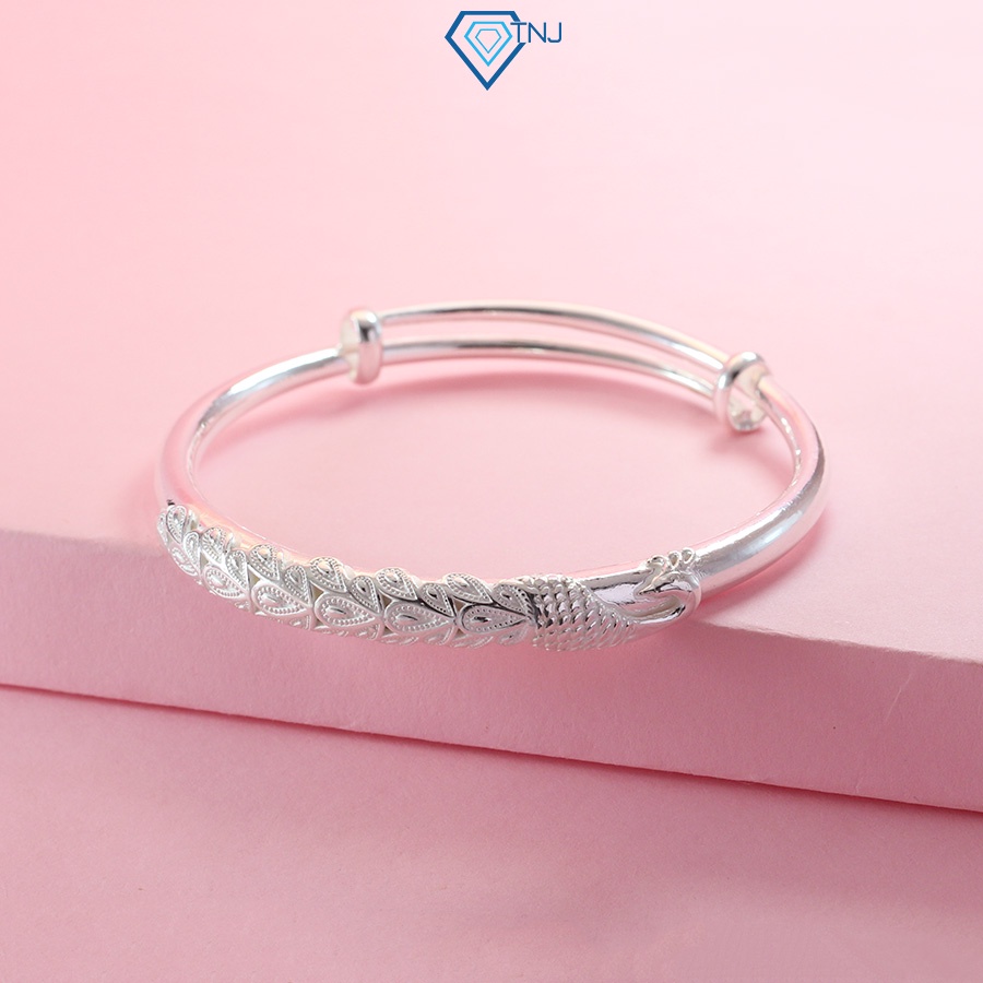 Vòng tay bạc nữ dạng kiềng hình con công khắc tên LTN0253 Trang Sức TNJ