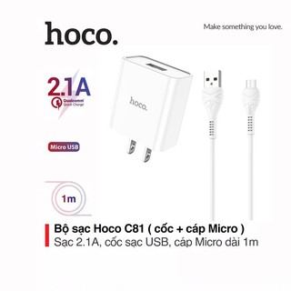✔chính hãng✔bộ sạc nhanh hoco c81 cho samsung oppo xiaomi/cốc kèm cáp-cổng micro usb, sạc nhanh 2.1a-sạc android/cốc c81