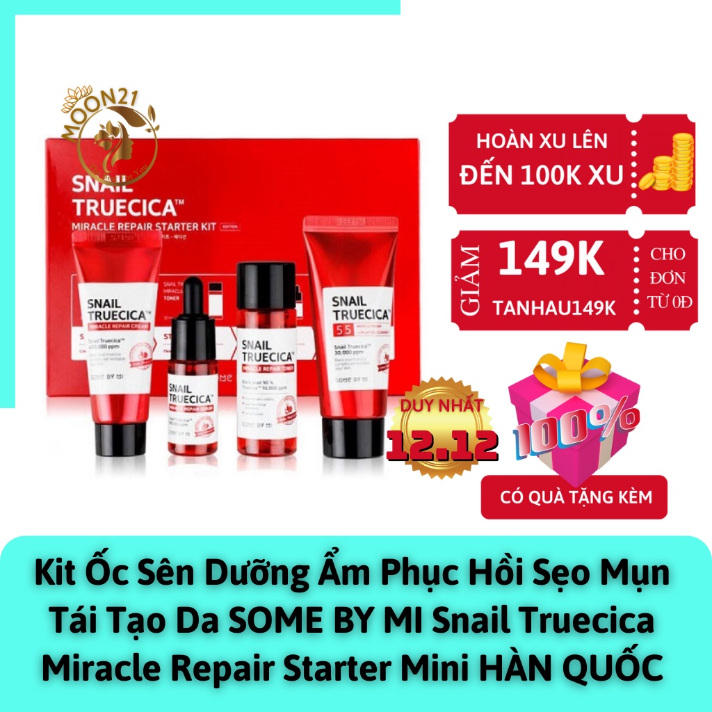 Kit Ốc Sên Dưỡng Ẩm Phục Hồi Sẹo Mụn Tái Tạo Da SOME BY MI MOON21 Snail Truecica Miracle Repair Starter Mini HÀN QUỐC