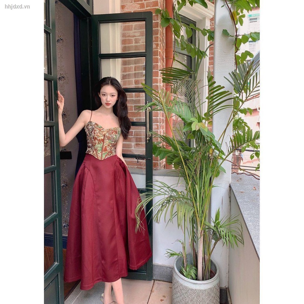 Đầm hai dây dáng dài phồng in họa tiết thời trang xuân thu phong cách Hàn Quốc cổ điển cho nữ | BigBuy360 - bigbuy360.vn