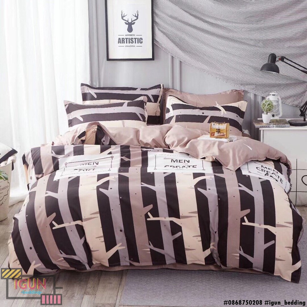 set CÀNH CÂY KHÔ HÉO bộ Chăn Ga Gối 4 món Poly cotton HÀN QUỐC 100%