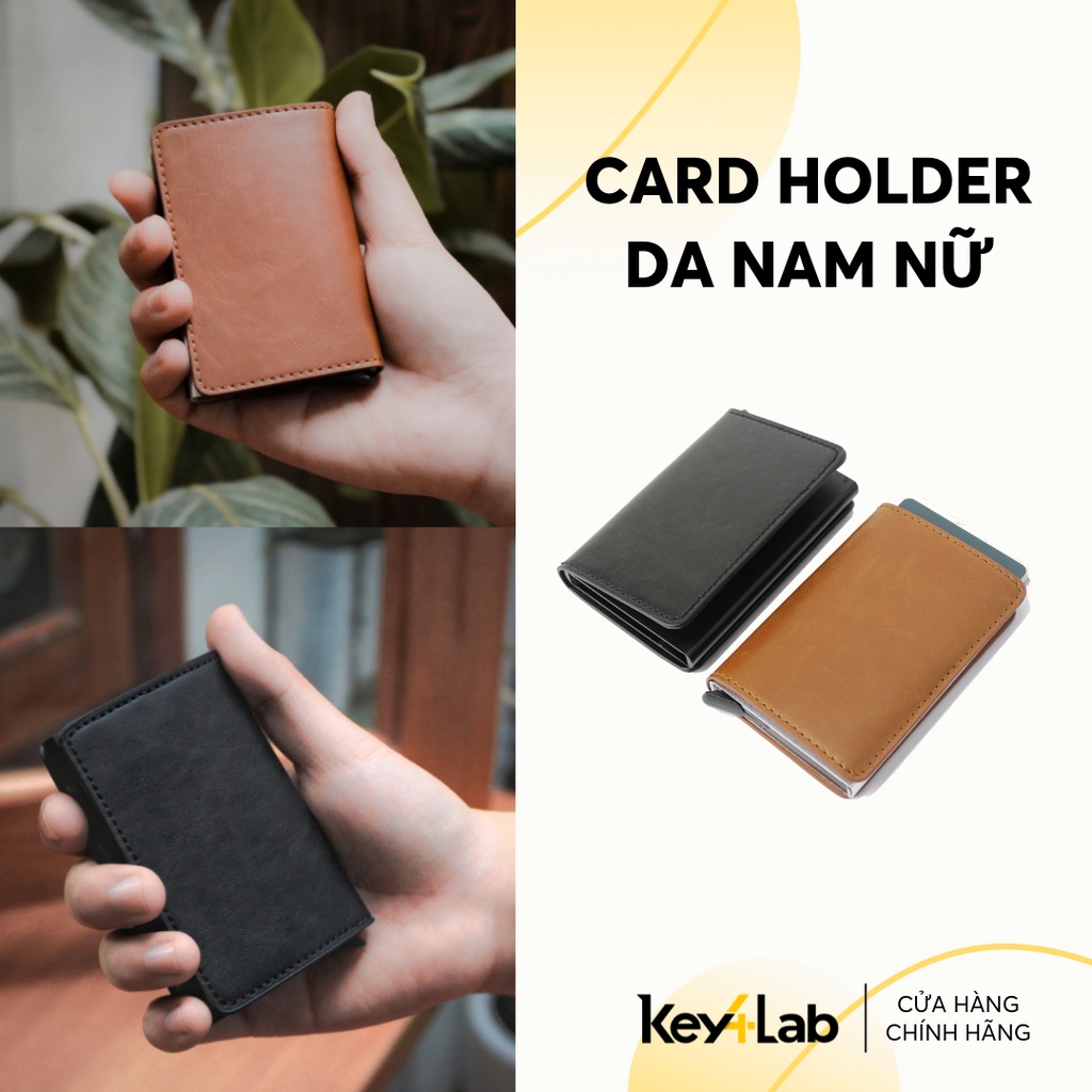 Ví Card Holder Da Trơn Nam Nữ Thông Minh Mỏng Gọn Tiện Ích Key4