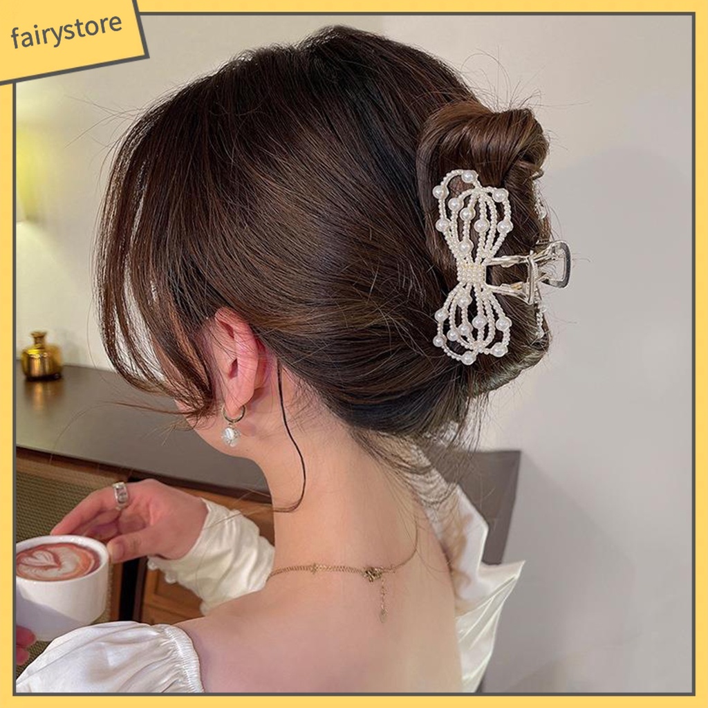 Kẹp Tóc Nơ Đính Ngọc Trai Giả Phong Cách Hàn Quốc Dành Cho Nữ