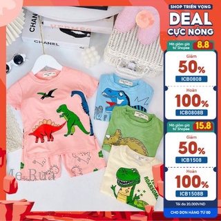 Đồ bộ thun cộc tay cho bé trai bé gái hình khủng long hàng Minky mom, cả bộ áo quần ,CT12, bé 9-32kg